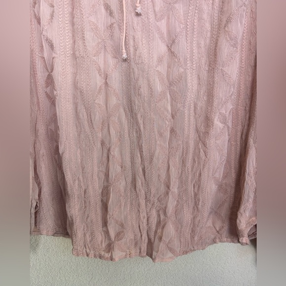 Tiny Anthropologie Blush Pink Embroidered Chiffon Long Sleeve Peasant Blouse S - Picture 6 of 12